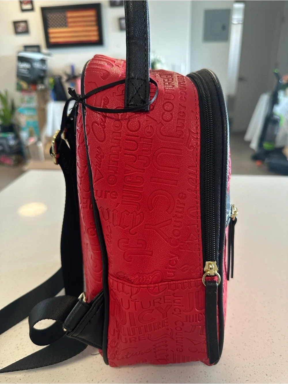 Juicy Couture Red Embossedi Mini Backpack with Black Trim, New without Tags!